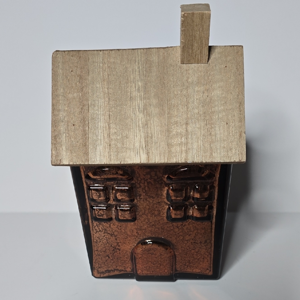 New Brown Glass House with Woodgrain Roof Tabletop Décor by Ashland 8"